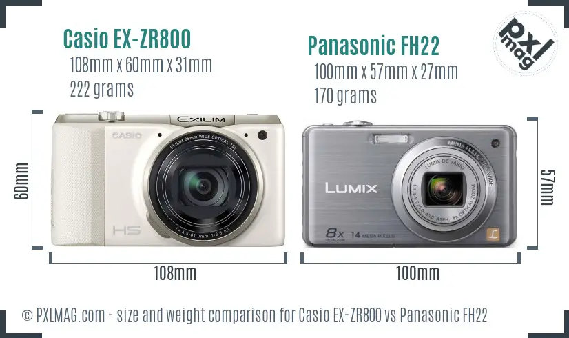 Casio EX-ZR800 vs Panasonic FH22 size comparison