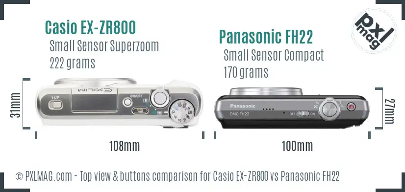 Casio EX-ZR800 vs Panasonic FH22 top view buttons comparison