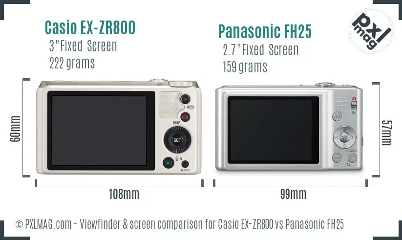 Casio EX-ZR800 vs Panasonic FH25 Screen and Viewfinder comparison