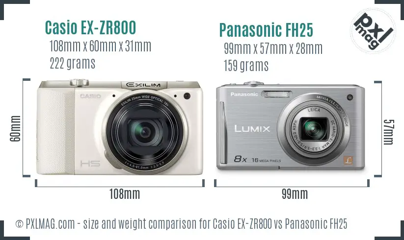 Casio EX-ZR800 vs Panasonic FH25 size comparison