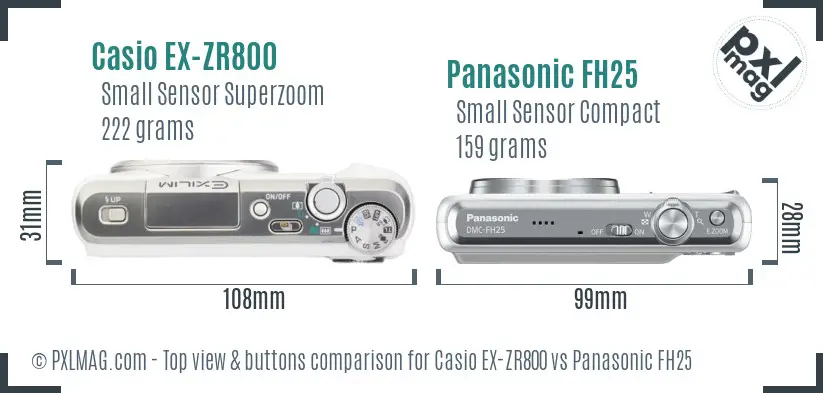 Casio EX-ZR800 vs Panasonic FH25 top view buttons comparison