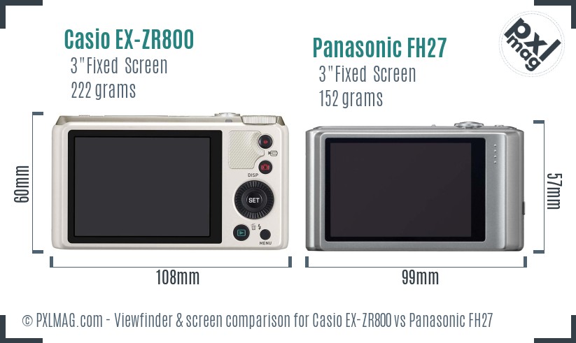 Casio EX-ZR800 vs Panasonic FH27 Screen and Viewfinder comparison