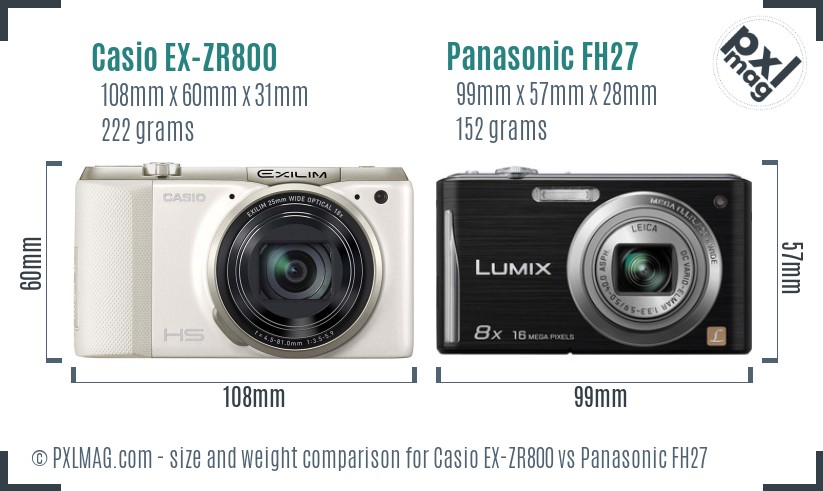Casio EX-ZR800 vs Panasonic FH27 size comparison