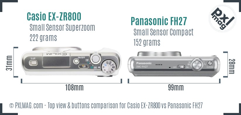 Casio EX-ZR800 vs Panasonic FH27 top view buttons comparison