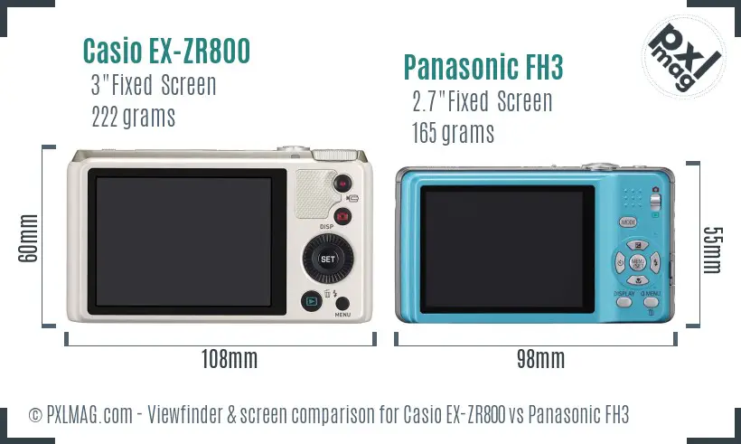 Casio EX-ZR800 vs Panasonic FH3 Screen and Viewfinder comparison