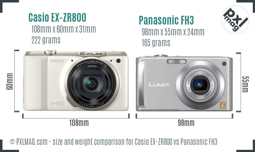 Casio EX-ZR800 vs Panasonic FH3 size comparison