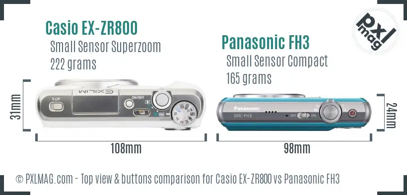 Casio EX-ZR800 vs Panasonic FH3 top view buttons comparison