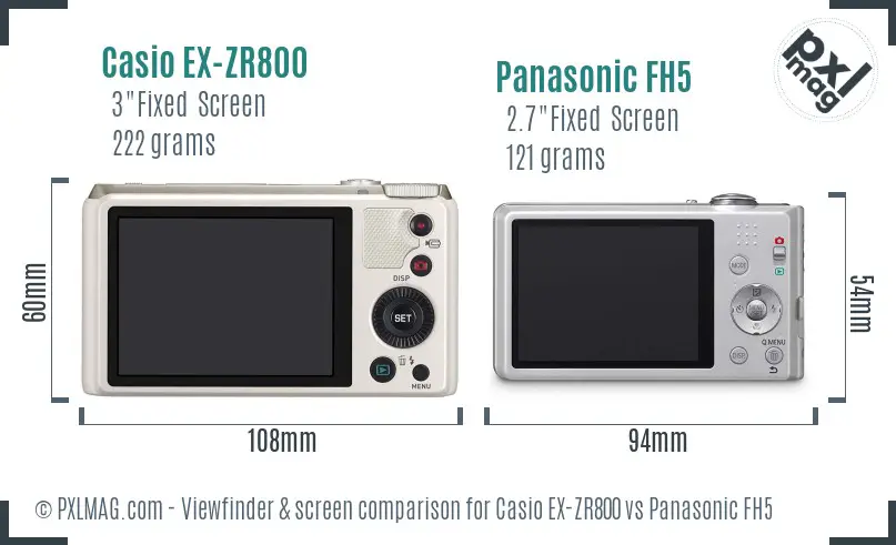 Casio EX-ZR800 vs Panasonic FH5 Screen and Viewfinder comparison