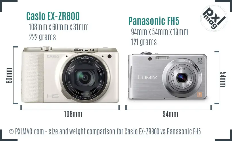 Casio EX-ZR800 vs Panasonic FH5 size comparison