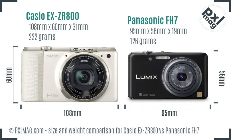 Casio EX-ZR800 vs Panasonic FH7 size comparison