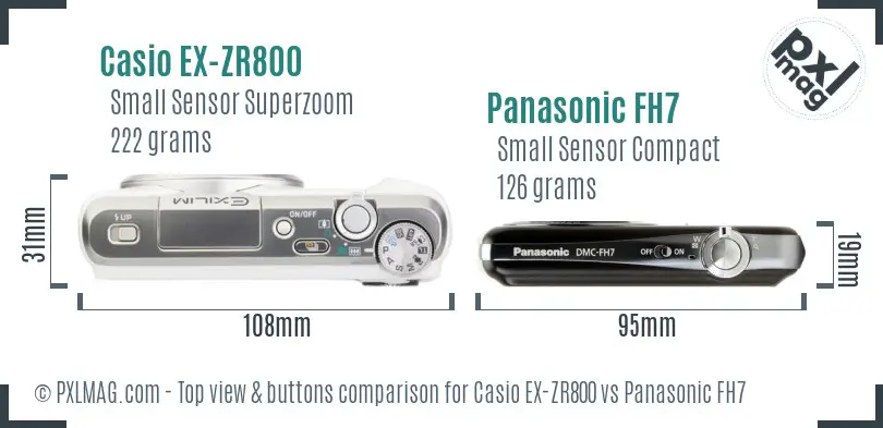Casio EX-ZR800 vs Panasonic FH7 top view buttons comparison