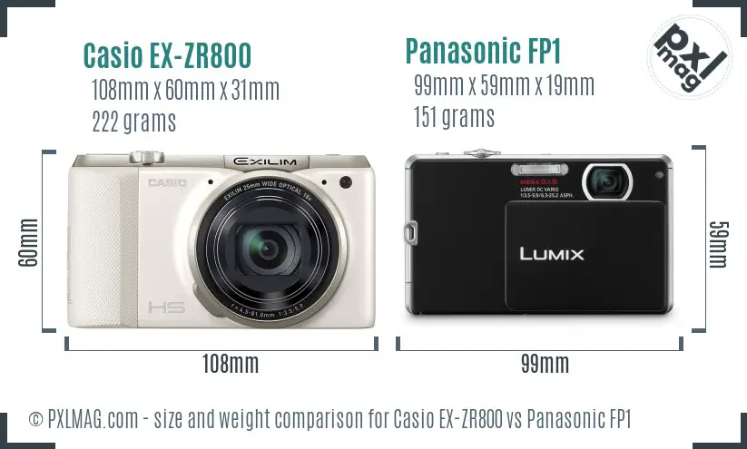 Casio EX-ZR800 vs Panasonic FP1 size comparison