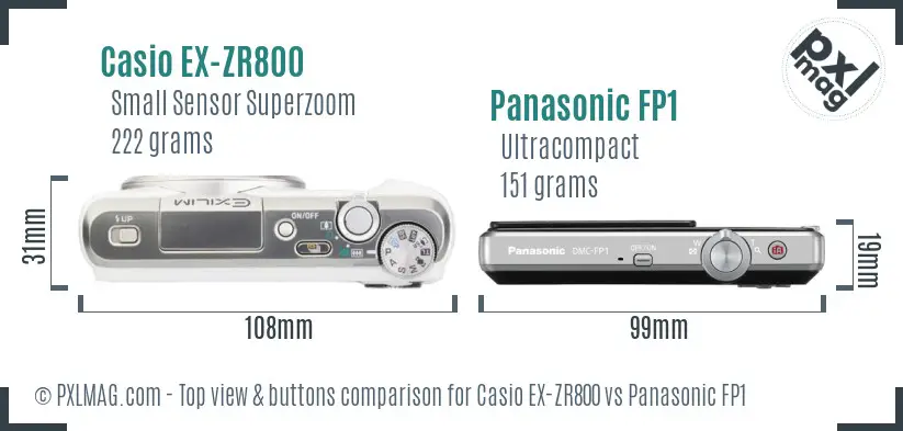 Casio EX-ZR800 vs Panasonic FP1 top view buttons comparison