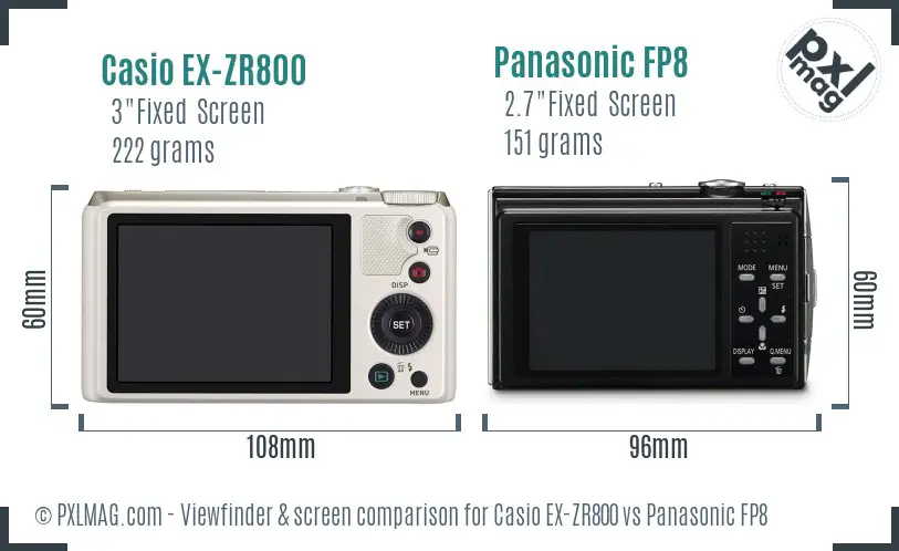 Casio EX-ZR800 vs Panasonic FP8 Screen and Viewfinder comparison