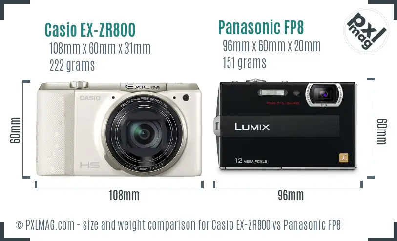 Casio EX-ZR800 vs Panasonic FP8 size comparison