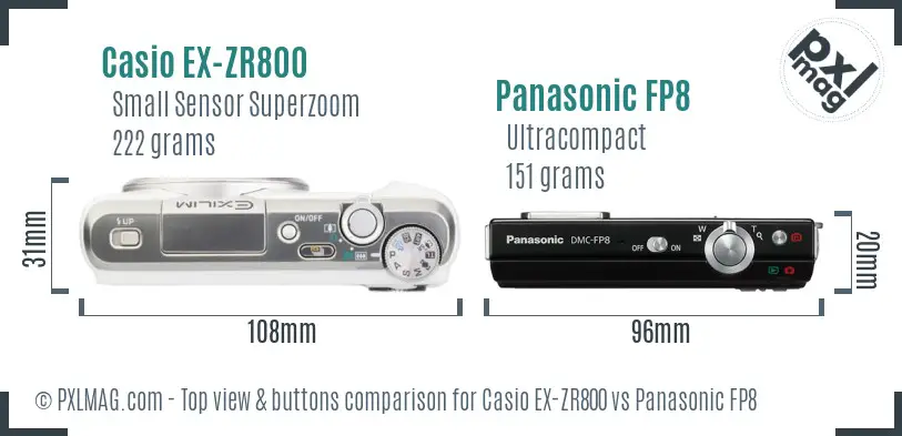 Casio EX-ZR800 vs Panasonic FP8 top view buttons comparison