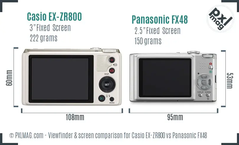 Casio EX-ZR800 vs Panasonic FX48 Screen and Viewfinder comparison