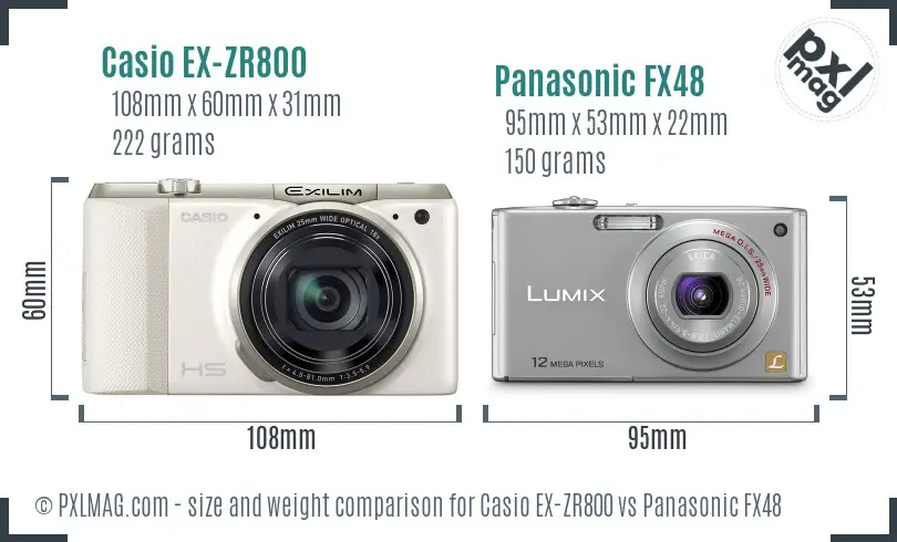 Casio EX-ZR800 vs Panasonic FX48 size comparison Casio EX-ZR800 vs Panasonic FX48 size comparison