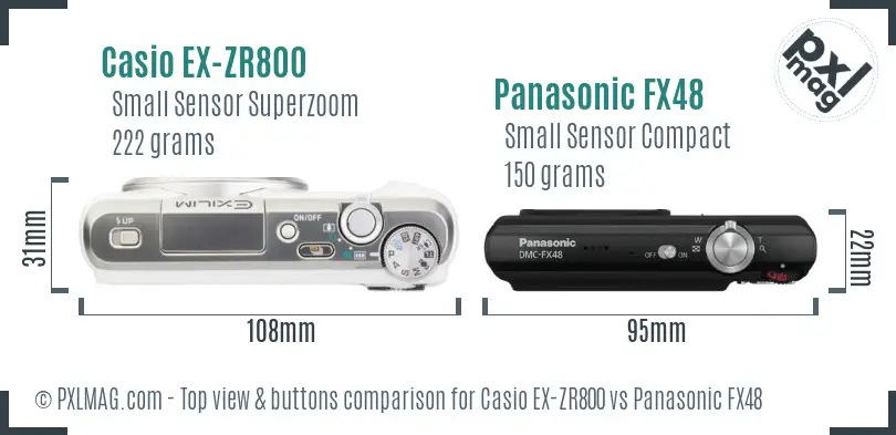 Casio EX-ZR800 vs Panasonic FX48 top view buttons comparison