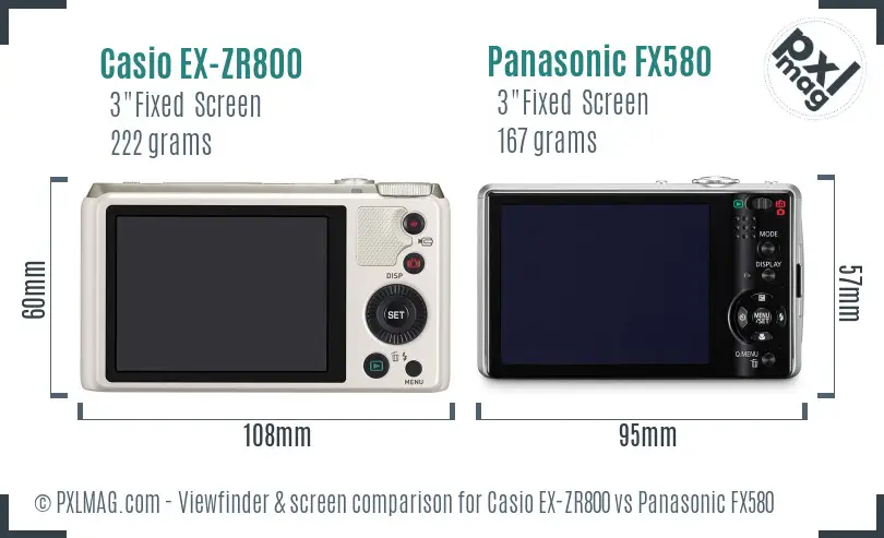 Casio EX-ZR800 vs Panasonic FX580 Screen and Viewfinder comparison