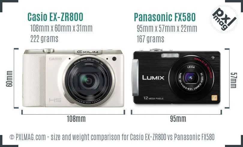 Casio EX-ZR800 vs Panasonic FX580 size comparison