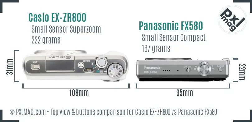 Casio EX-ZR800 vs Panasonic FX580 top view buttons comparison