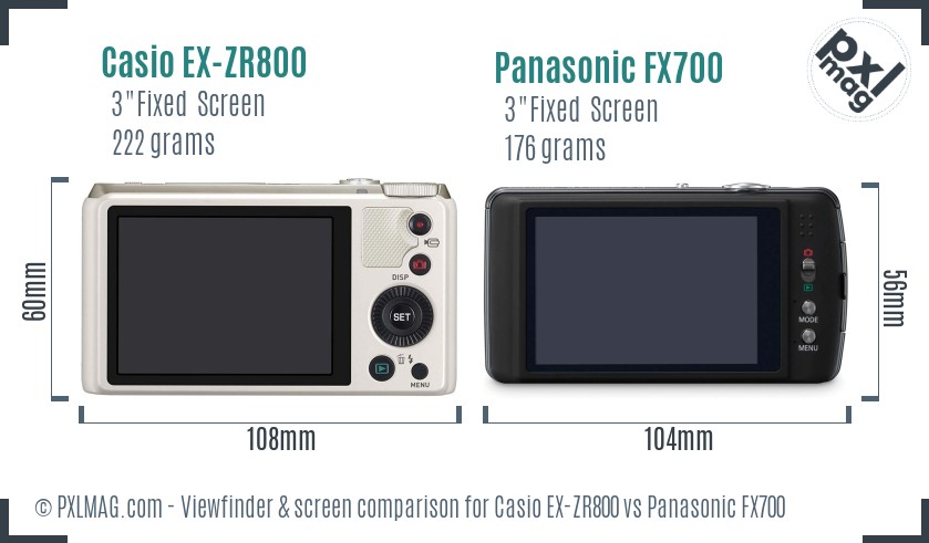Casio EX-ZR800 vs Panasonic FX700 Screen and Viewfinder comparison