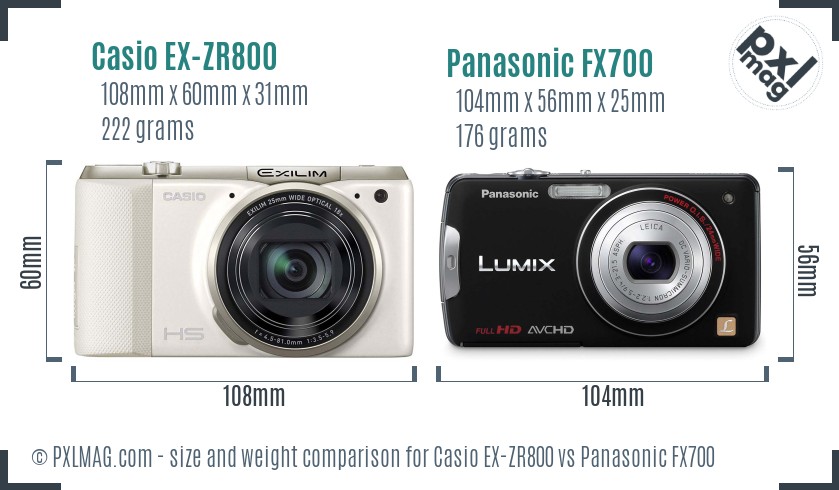 Casio EX-ZR800 vs Panasonic FX700 size comparison