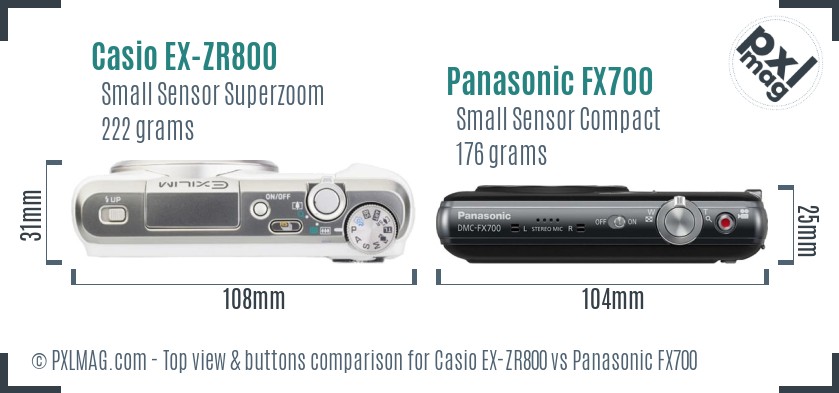 Casio EX-ZR800 vs Panasonic FX700 top view buttons comparison