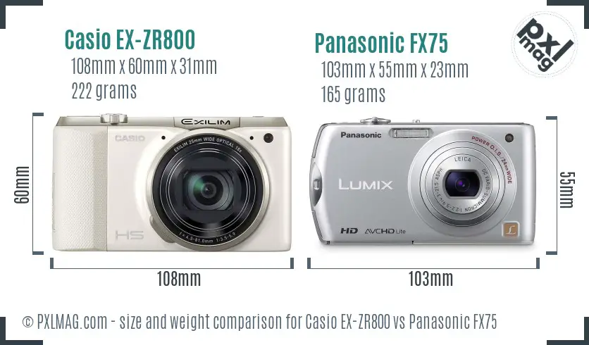 Casio EX-ZR800 vs Panasonic FX75 size comparison Casio EX-ZR800 vs Panasonic FX75 size comparison