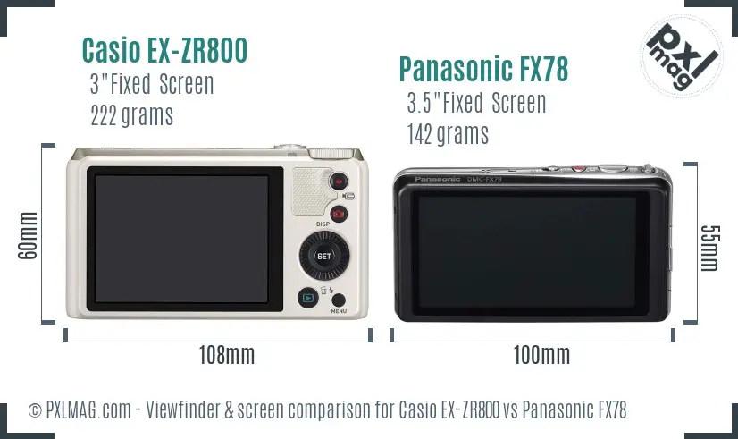 Casio EX-ZR800 vs Panasonic FX78 Screen and Viewfinder comparison