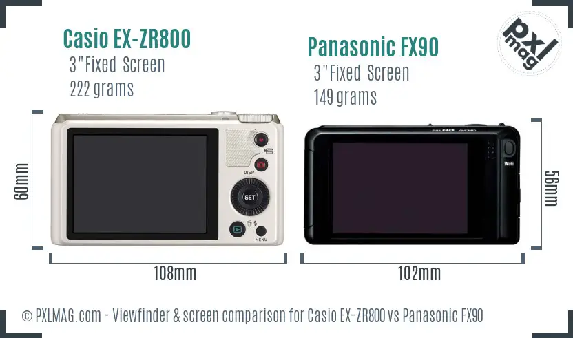 Casio EX-ZR800 vs Panasonic FX90 Screen and Viewfinder comparison