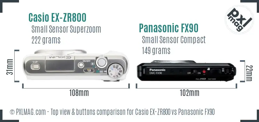 Casio EX-ZR800 vs Panasonic FX90 top view buttons comparison