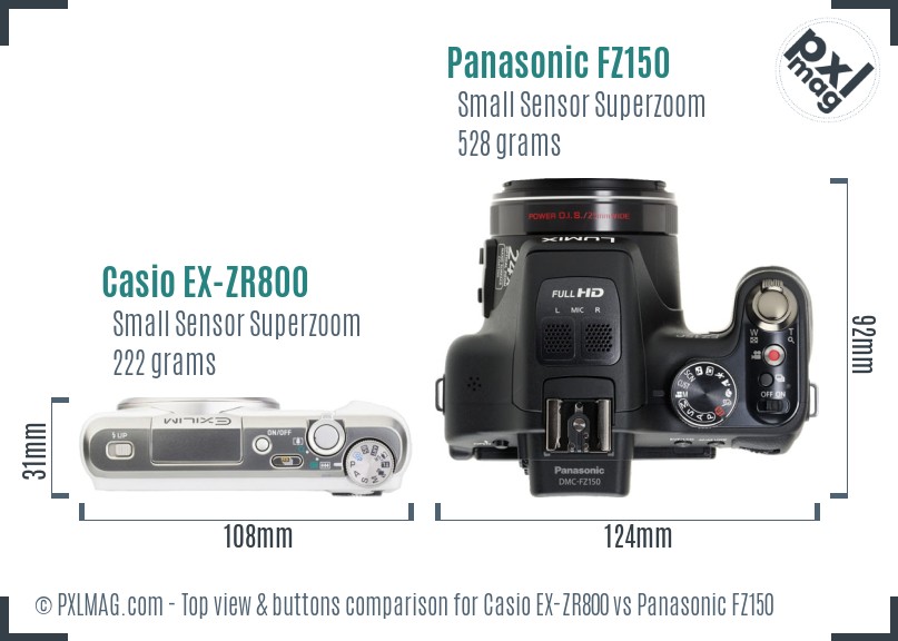 Casio EX-ZR800 vs Panasonic FZ150 top view buttons comparison