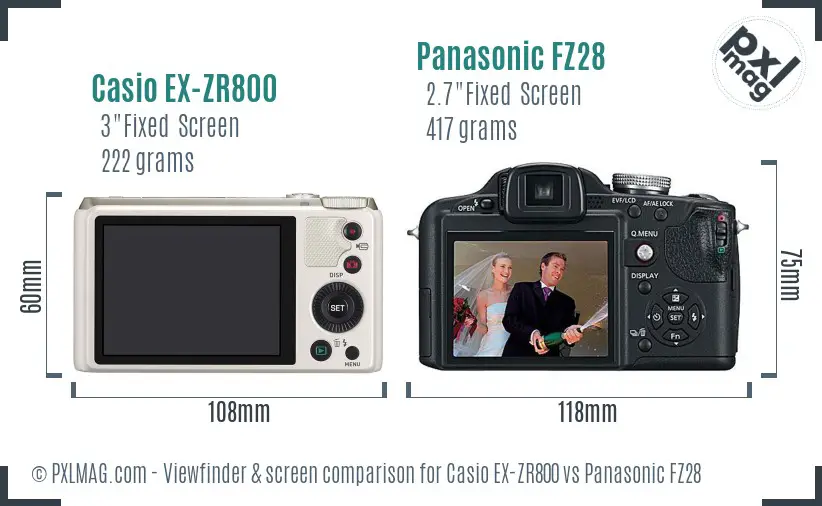 Casio EX-ZR800 vs Panasonic FZ28 Screen and Viewfinder comparison Casio EX-ZR800 vs Panasonic FZ28 Screen and Viewfinder comparison