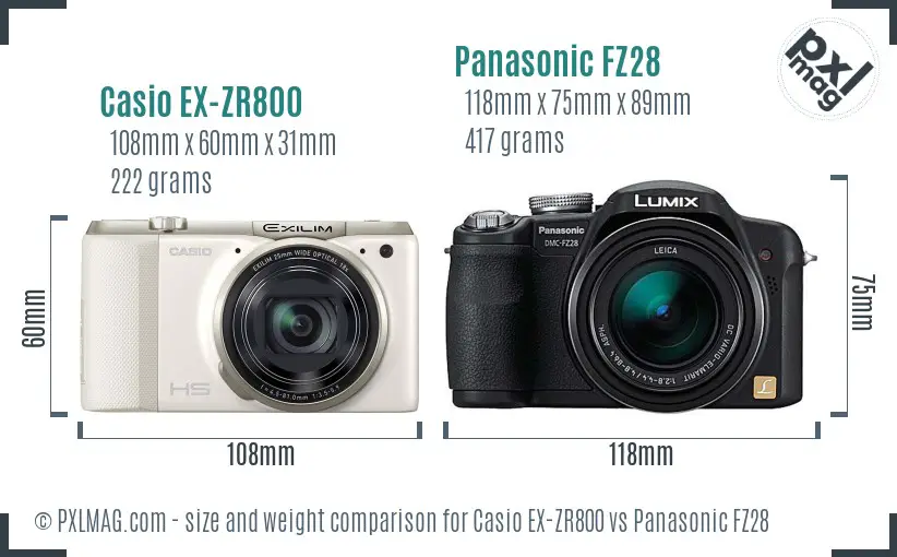 Casio EX-ZR800 vs Panasonic FZ28 size comparison Casio EX-ZR800 vs Panasonic FZ28 size comparison
