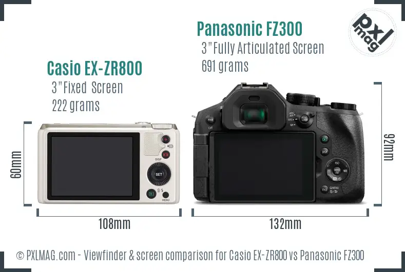 Casio EX-ZR800 vs Panasonic FZ300 Screen and Viewfinder comparison