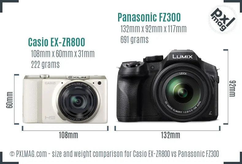 Casio EX-ZR800 vs Panasonic FZ300 size comparison