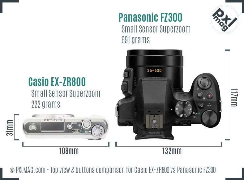 Casio EX-ZR800 vs Panasonic FZ300 top view buttons comparison