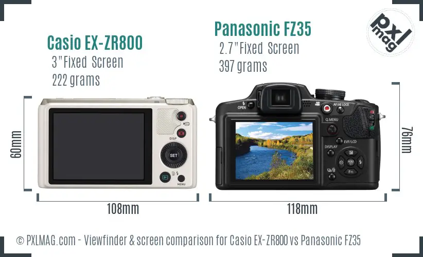 Casio EX-ZR800 vs Panasonic FZ35 Screen and Viewfinder comparison