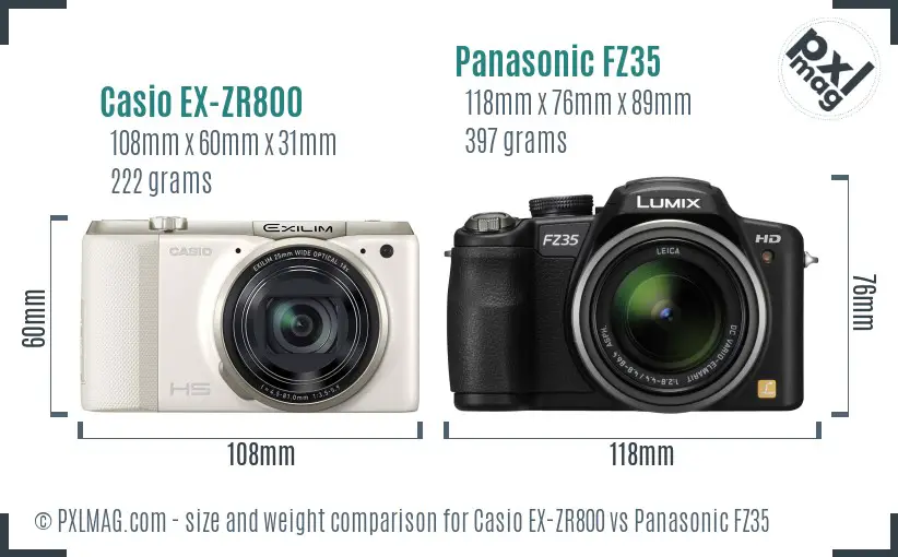 Casio EX-ZR800 vs Panasonic FZ35 size comparison