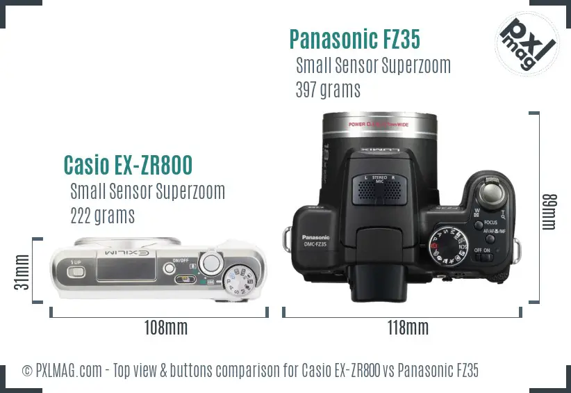 Casio EX-ZR800 vs Panasonic FZ35 top view buttons comparison