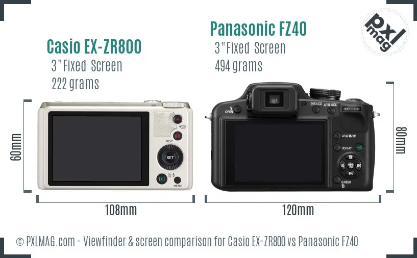 Casio EX-ZR800 vs Panasonic FZ40 Screen and Viewfinder comparison
