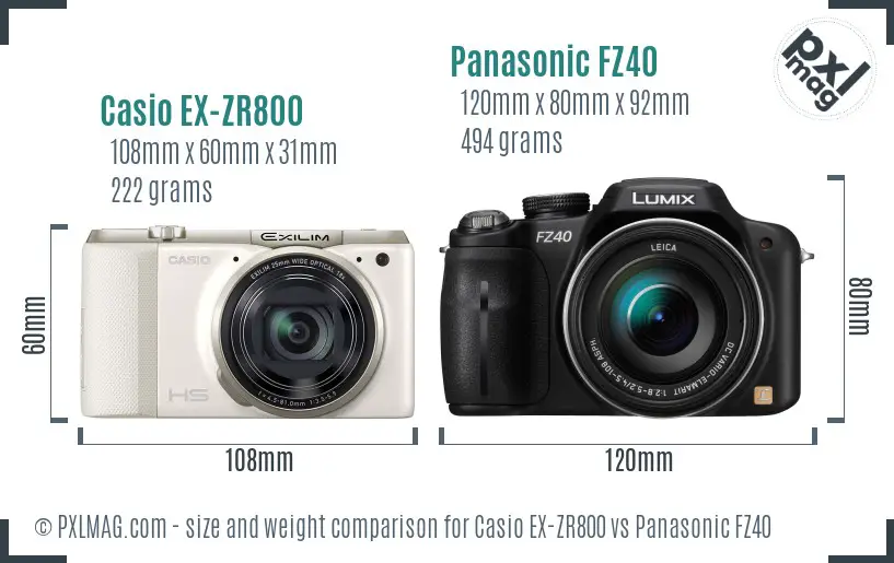 Casio EX-ZR800 vs Panasonic FZ40 size comparison