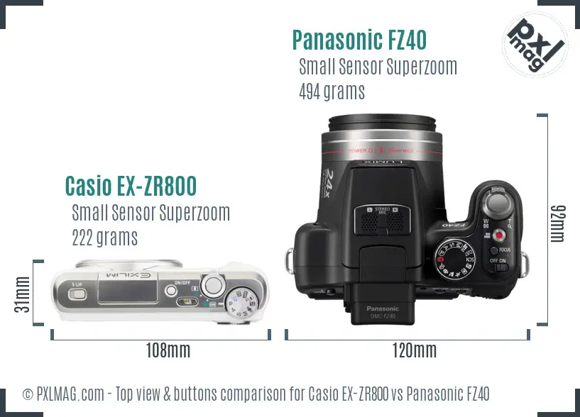 Casio EX-ZR800 vs Panasonic FZ40 top view buttons comparison