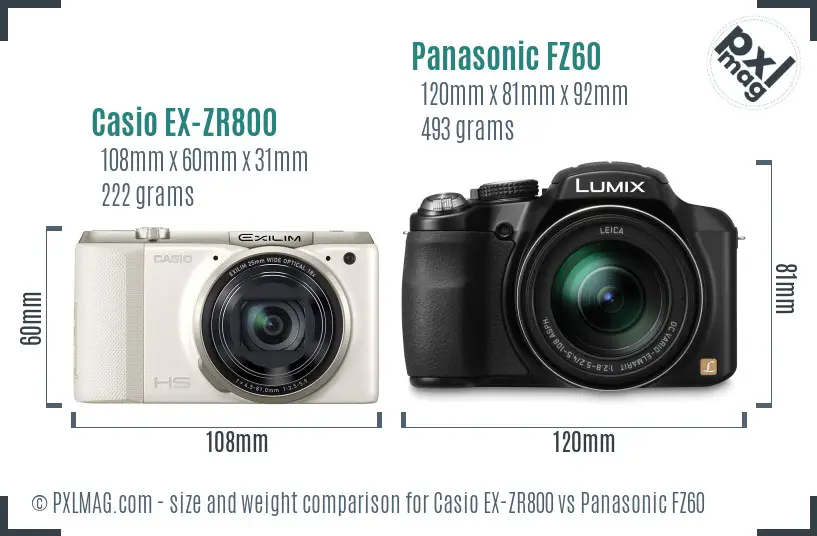 Casio EX-ZR800 vs Panasonic FZ60 size comparison Casio EX-ZR800 vs Panasonic FZ60 size comparison