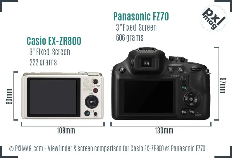 Casio EX-ZR800 vs Panasonic FZ70 Screen and Viewfinder comparison