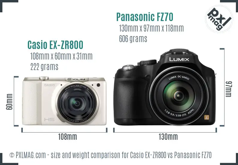 Casio EX-ZR800 vs Panasonic FZ70 size comparison