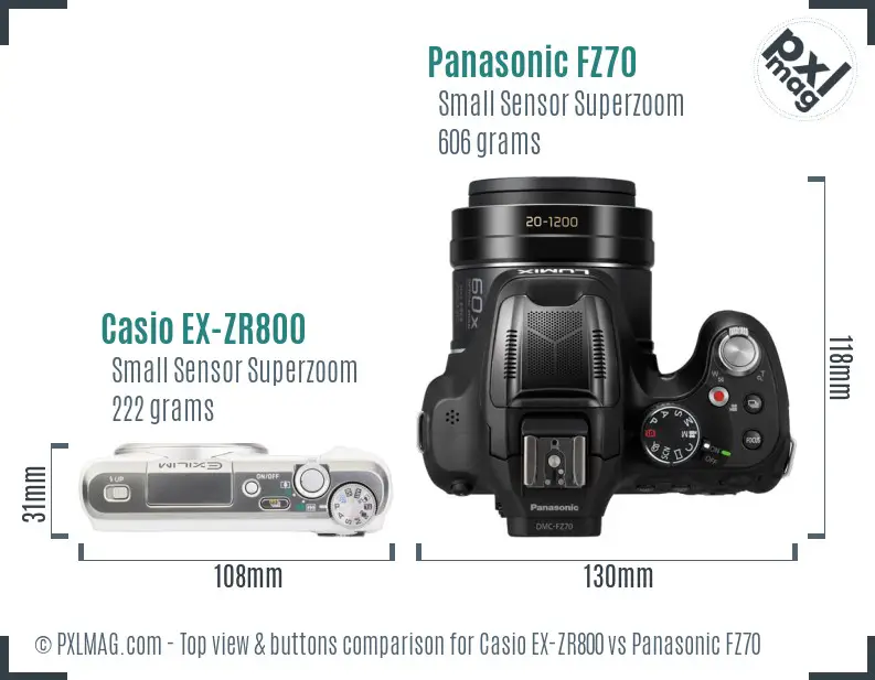 Casio EX-ZR800 vs Panasonic FZ70 top view buttons comparison