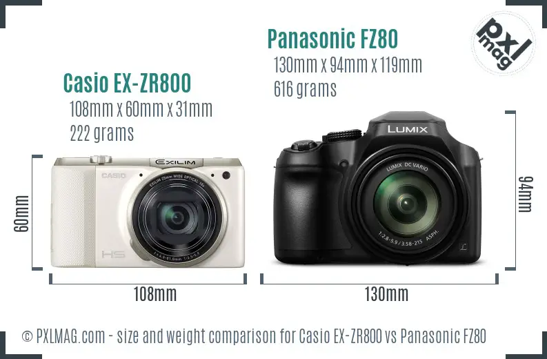 Casio EX-ZR800 vs Panasonic FZ80 size comparison